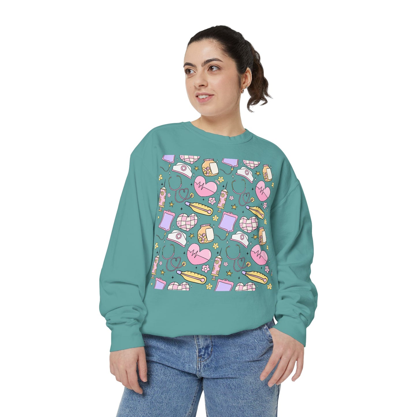 Nurse Cute Patterned Unisex Sweatshirt - Cozy Gift for Her, Trendy Casual Wear, Perfect for Fall, Spring, Birthdays, Love, Friendship