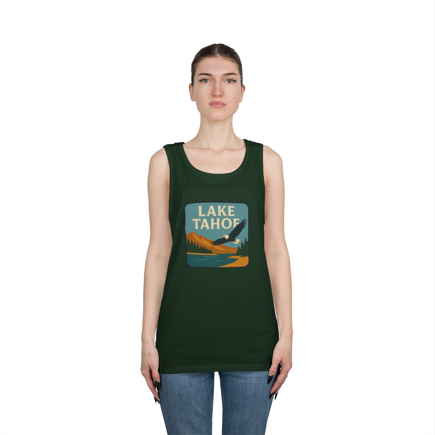Lake Tahoe Vintage Unisex Heavy Cotton Tank Top, Summer Shirt, Lake Apparel, Outdoor Activity, Gift for Nature Lovers