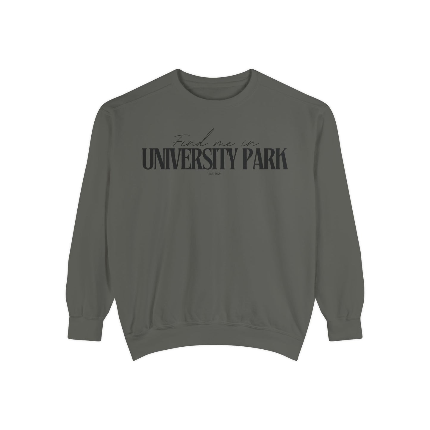 University Park Cozy Sweatshirt, Unisex Garment-Dyed Crew, Casual Wear, Gift for Friends, Fall Fashion, Lounge Style