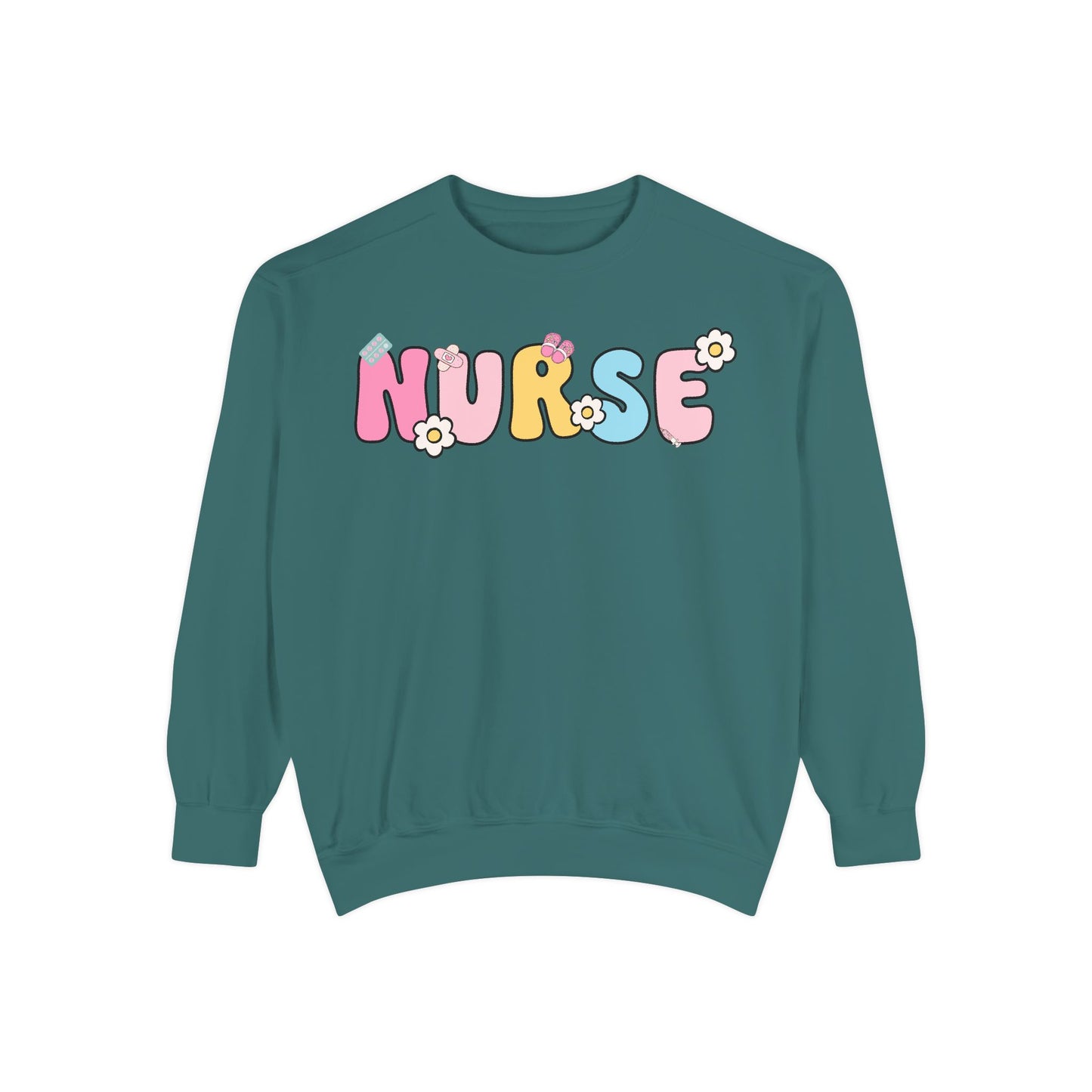 Nurse Sweatshirt, Unisex Garment-Dyed Pullover, Gift for Nurses, Cozy Medical Apparel, Flower Power Sweatshirt, Nursing School