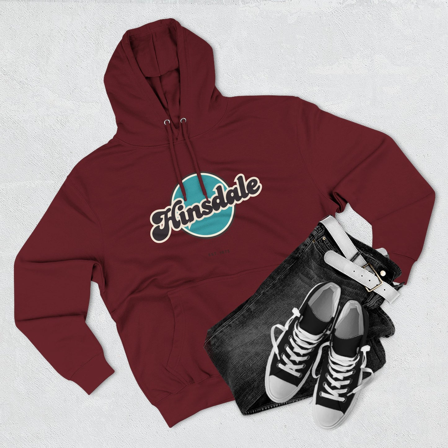 Hinsdale Retro Vibe Hoodie for Casual Days, Streetwear, Unisex Gift, Cozy Layering Apparel