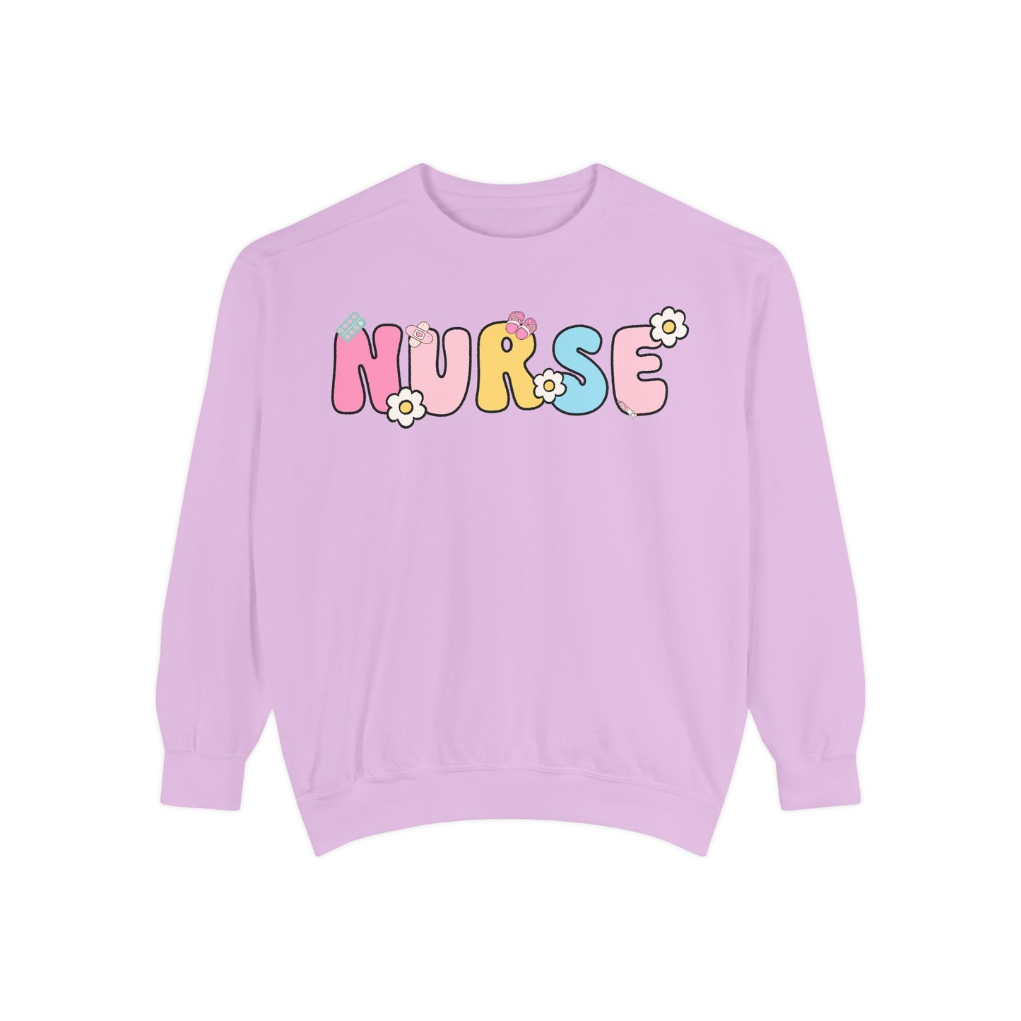 Nurse Sweatshirt, Unisex Garment-Dyed Pullover, Gift for Nurses, Cozy Medical Apparel, Flower Power Sweatshirt, Nursing School