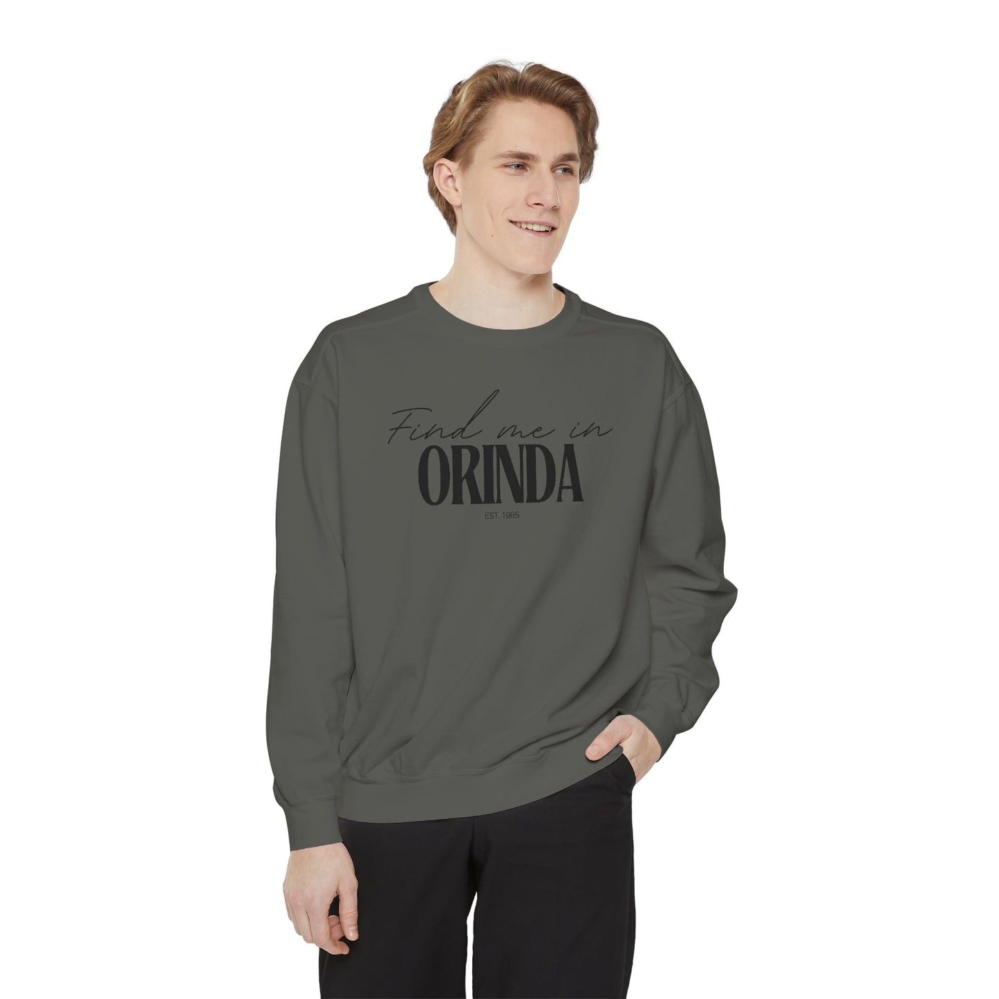 Orinda Cozy Sweatshirt, Unisex Garment-Dyed Crew, Casual Wear, Gift for Friends, Fall Fashion, Lounge Style