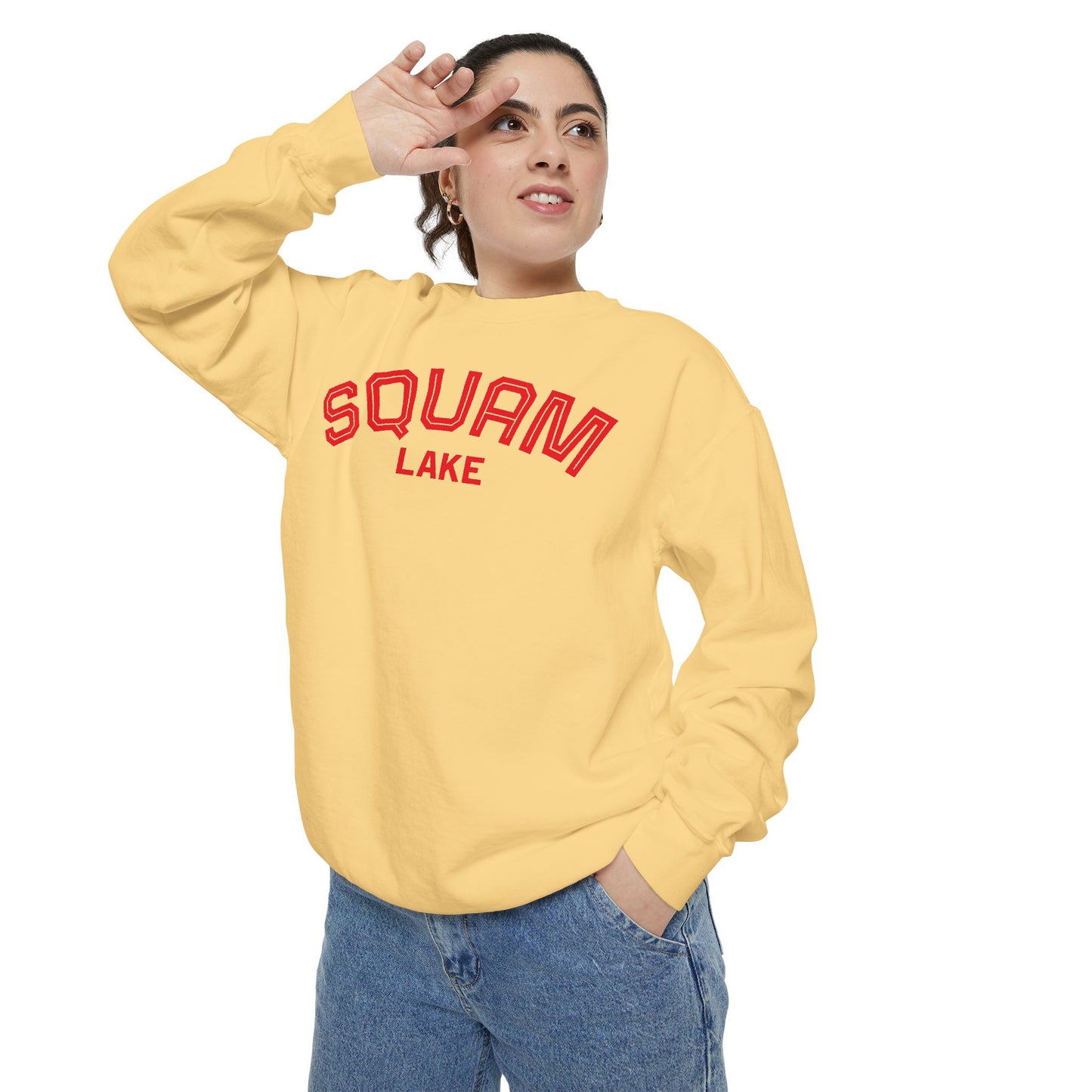 Squam Lake Unisex Garment-Dyed Sweatshirt, Cozy Casual Wear, Perfect for Lakeside Gatherings, Great for Fall, Gift for Nature Lovers