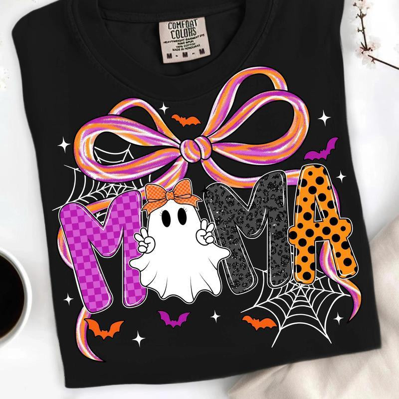 Mama Halloween Coquette Shirt Preppy Halloween Mama Bow Pumpkin Mama Gifts Cozy Fall Gift , Gift for Her