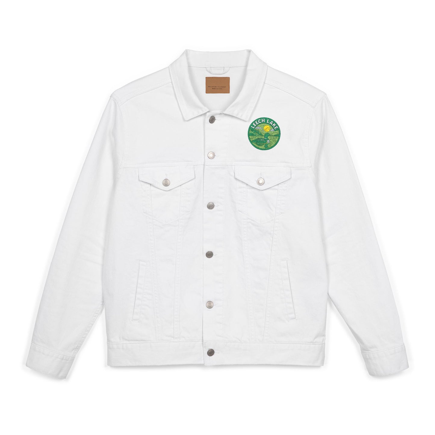 Leech Lake Unisex Embroidered Denim Jacket - Trendy Fall Fashion, Casual Layering, Everyday Wear, Stylish Gift, Unique Statement Piece