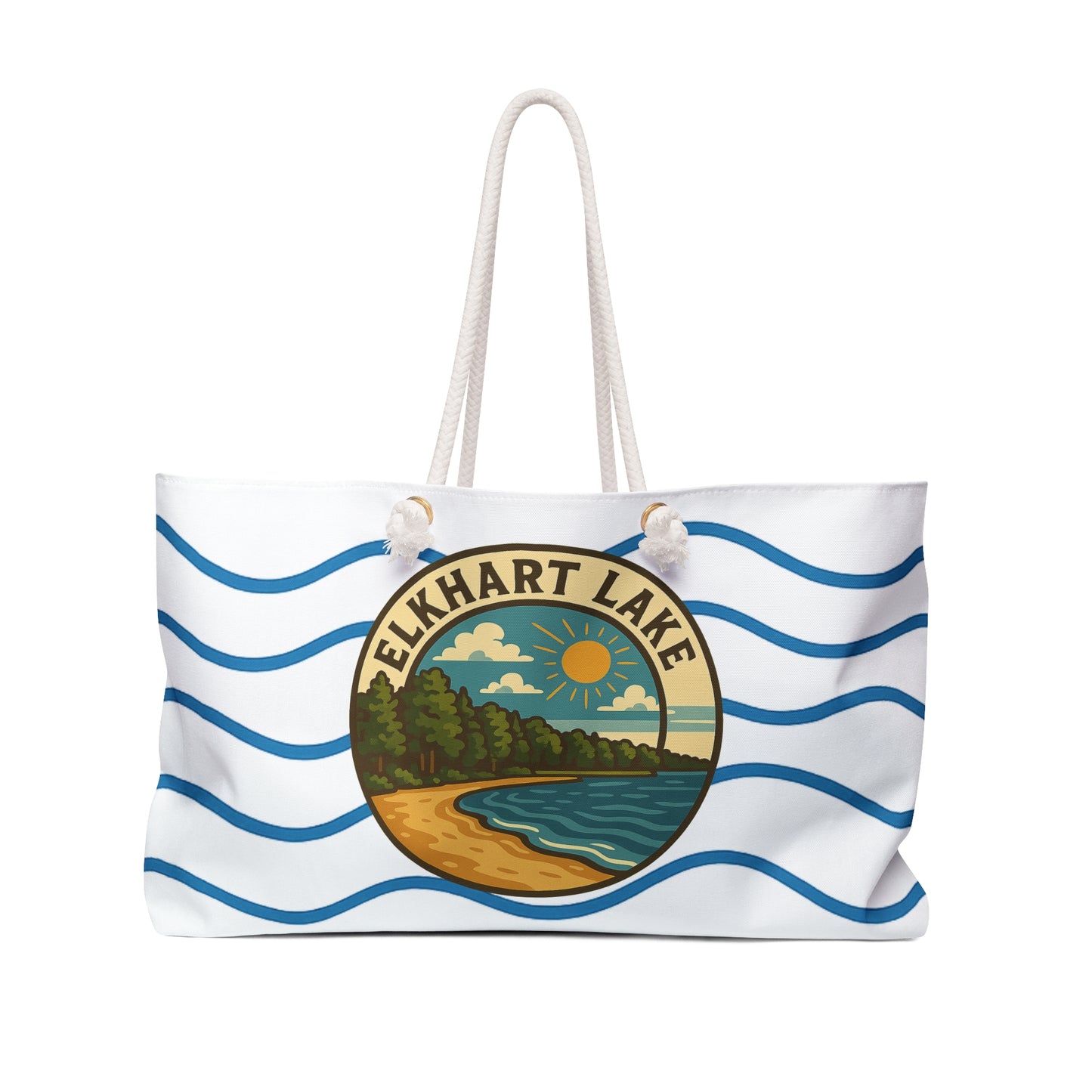 Elkhart Lake Weekender Bag White | Travel Tote, Beach Bag, Vacation Essentials, Escape Bag, Lake Life Carryall