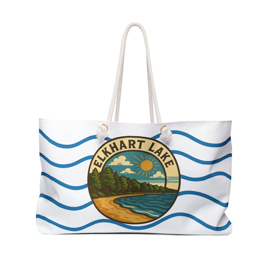 Elkhart Lake Weekender Bag White | Travel Tote, Beach Bag, Vacation Essentials, Escape Bag, Lake Life Carryall