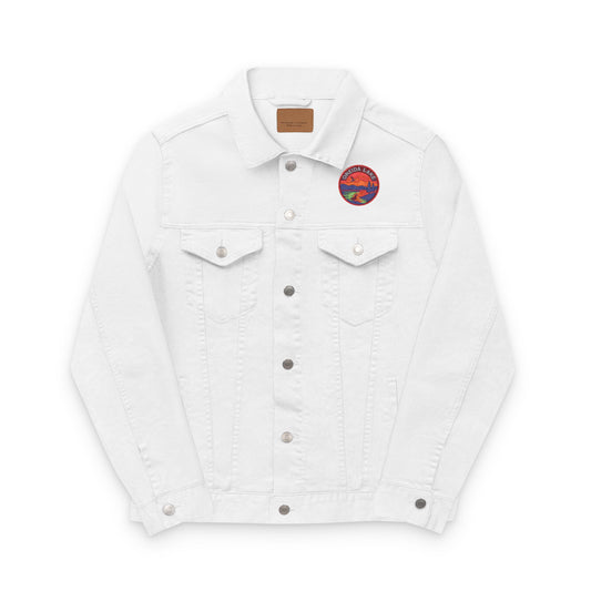 Oneida Lake Unisex Embroidered Denim Jacket - Trendy Fall Fashion, Casual Layering, Everyday Wear, Stylish Gift, Unique Statement Piece