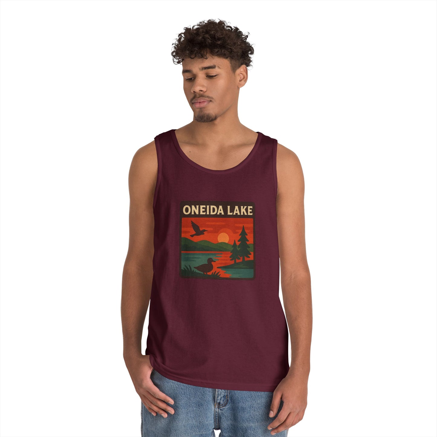 Oneida Lake Vintage Unisex Heavy Cotton Tank Top, Summer Shirt, Lake Apparel, Outdoor Activity, Gift for Nature Lovers
