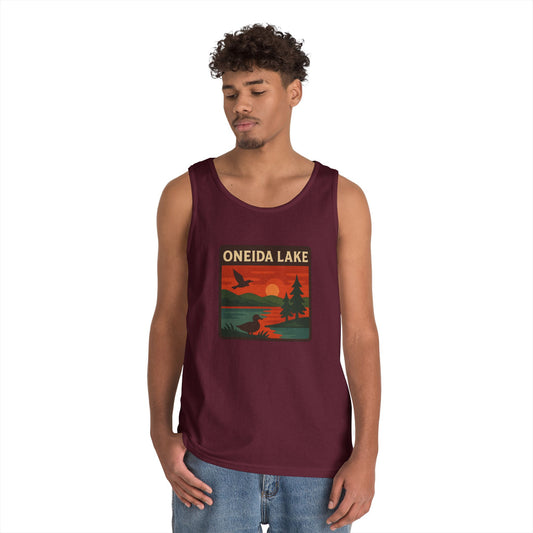 Oneida Lake Vintage Unisex Heavy Cotton Tank Top, Summer Shirt, Lake Apparel, Outdoor Activity, Gift for Nature Lovers