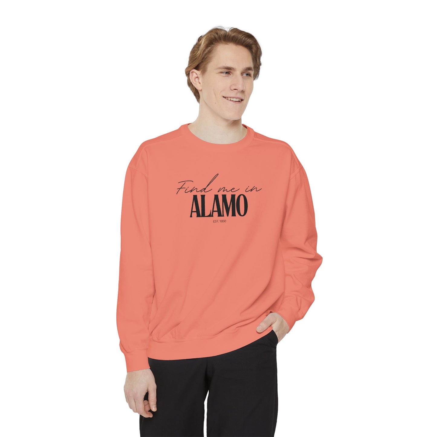 Alamo Cozy Sweatshirt, Unisex Garment-Dyed Crew, Casual Wear, Gift for Friends, Fall Fashion, Lounge Style
