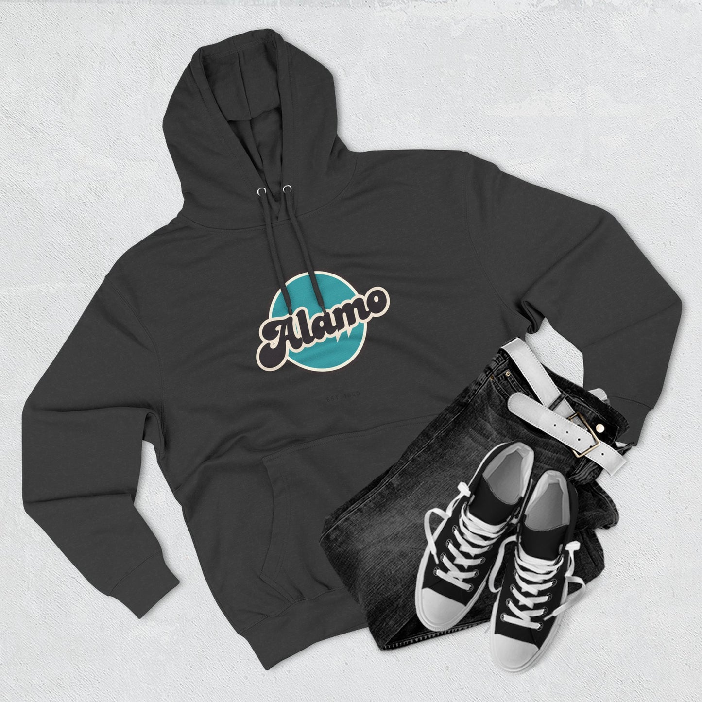 Alamo Retro Vibe Hoodie for Casual Days, Streetwear, Unisex Gift, Cozy Layering Apparel