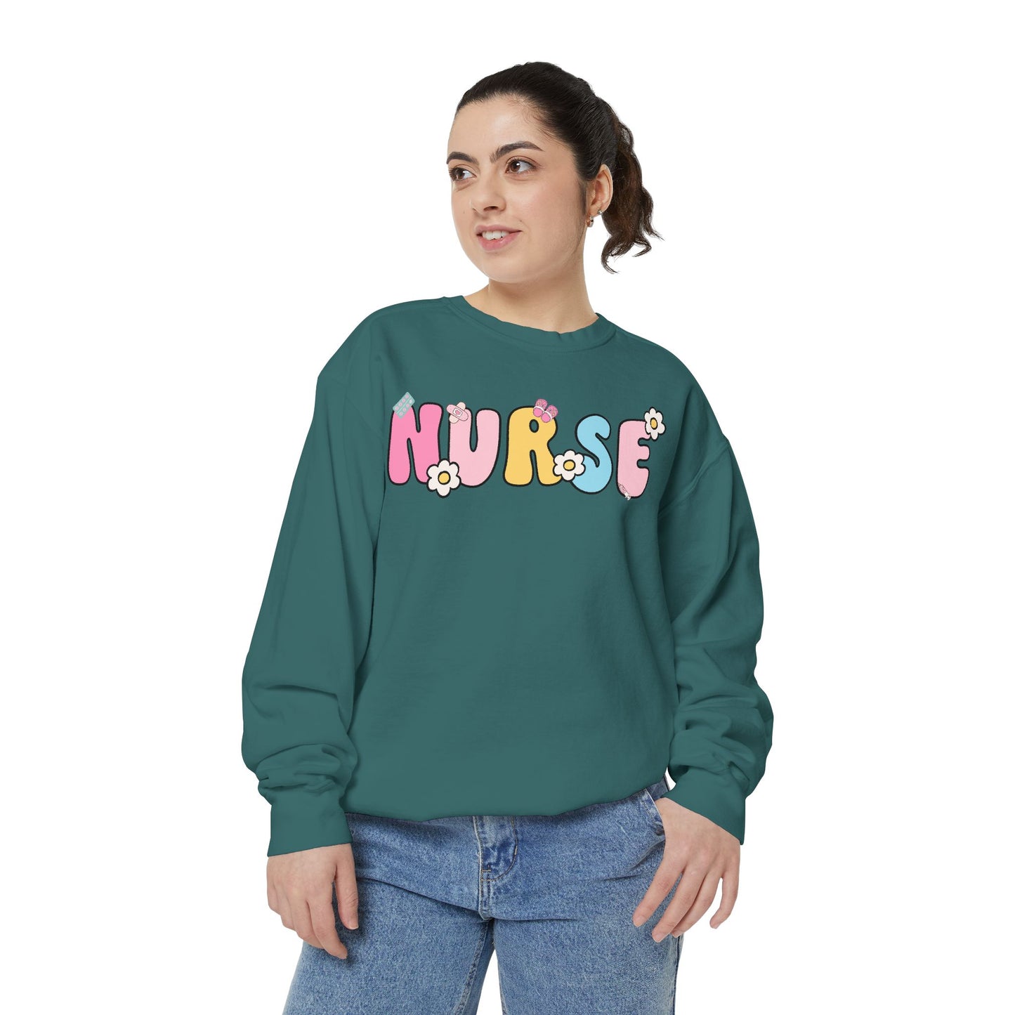 Nurse Sweatshirt, Unisex Garment-Dyed Pullover, Gift for Nurses, Cozy Medical Apparel, Flower Power Sweatshirt, Nursing School