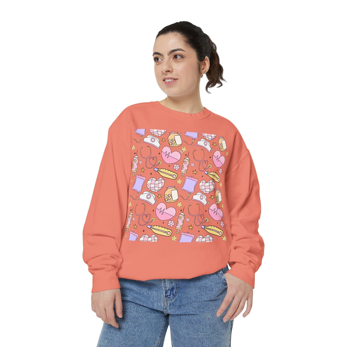 Nurse Cute Patterned Unisex Sweatshirt - Cozy Gift for Her, Trendy Casual Wear, Perfect for Fall, Spring, Birthdays, Love, Friendship