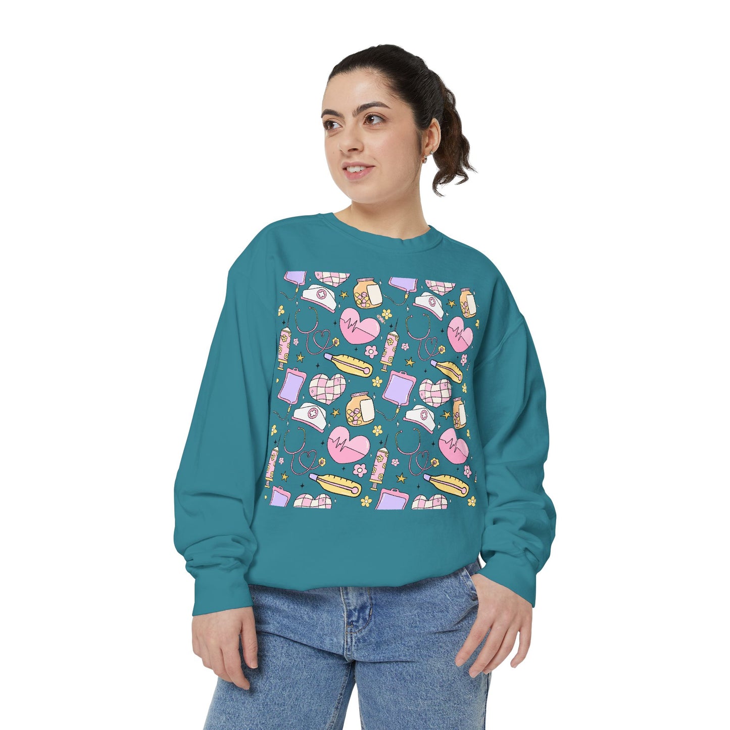 Nurse Cute Patterned Unisex Sweatshirt - Cozy Gift for Her, Trendy Casual Wear, Perfect for Fall, Spring, Birthdays, Love, Friendship