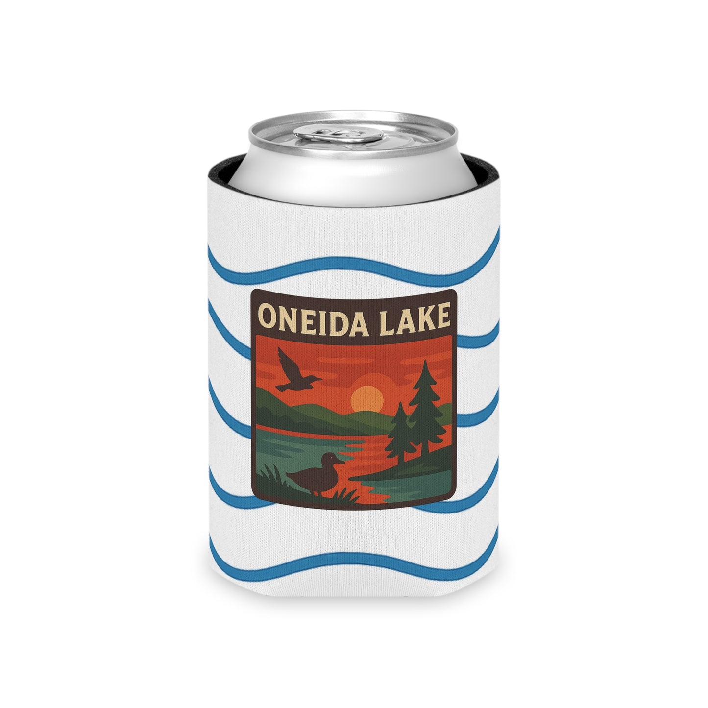 Oneida Lake Can Cooler | Vintage Lake House Drink Holder, Outdoor Party Favor, Moose Design, Camping Gear, Summer BBQ Essential