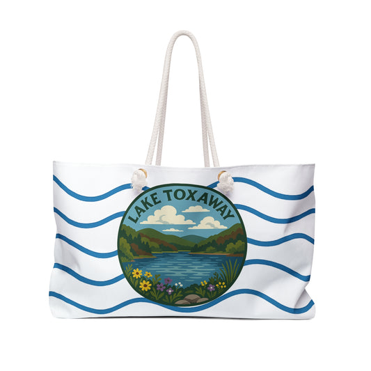 Lake Toxaway Weekender Bag White | Travel Tote, Beach Bag, Vacation Essentials, Escape Bag, Lake Life Carryall