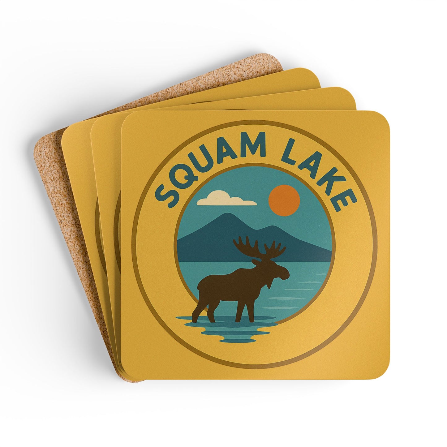 Rustic Cork Coaster Set, Nature Decor, Squam Lake Coasters, Cabin Decor, Gift for Homeowners, Scenic Coasters