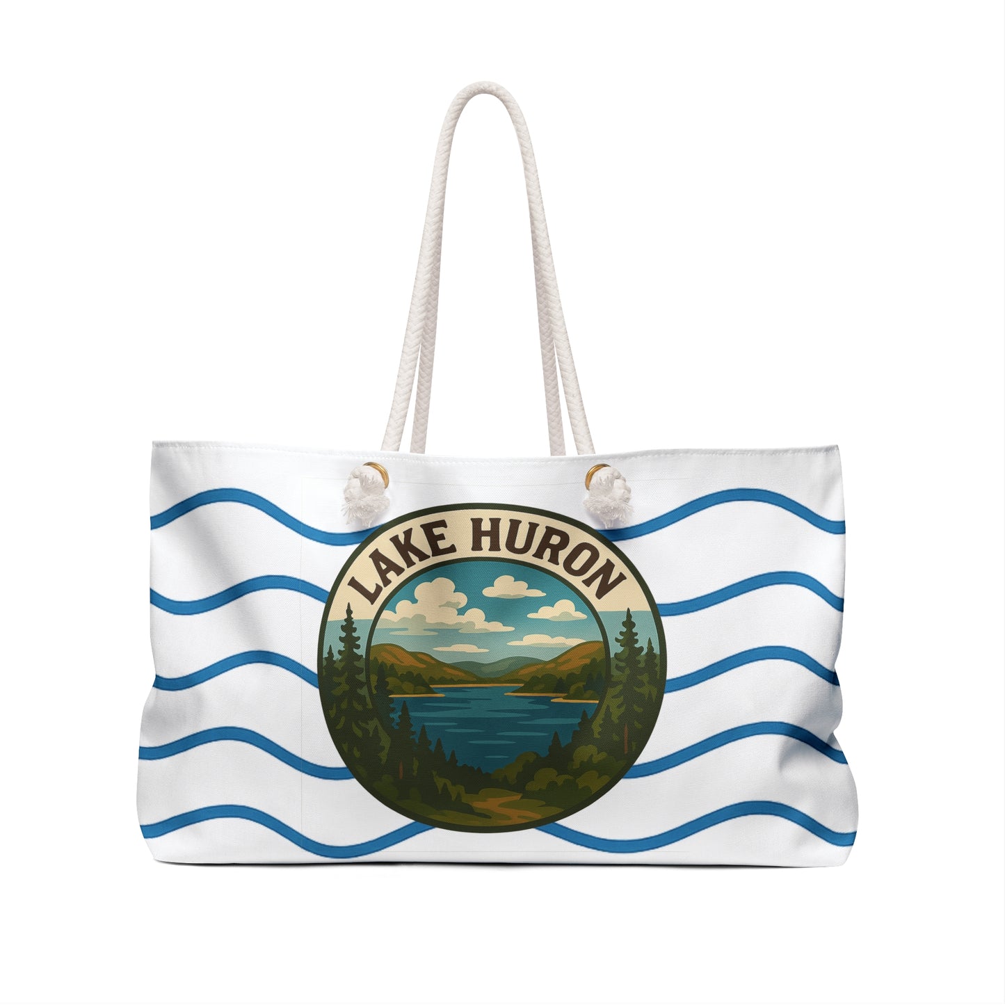 Lake Huron Weekender Bag White | Travel Tote, Beach Bag, Vacation Essentials, Escape Bag, Lake Life Carryall