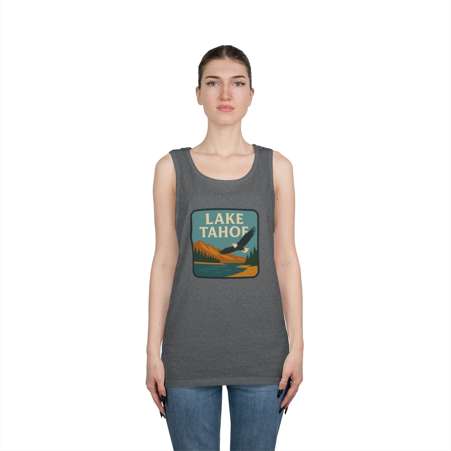 Lake Tahoe Vintage Unisex Heavy Cotton Tank Top, Summer Shirt, Lake Apparel, Outdoor Activity, Gift for Nature Lovers