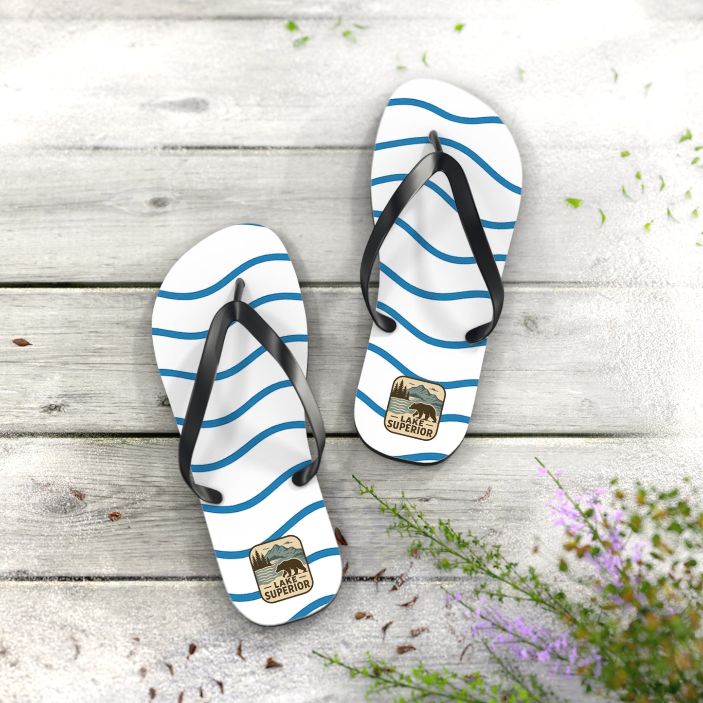Lake Superior Beachy Vibes Flip Flops - Summer Sandals, Poolside Footwear, Vacation Essentials, Casual Summer Shoes, Beach Accessories