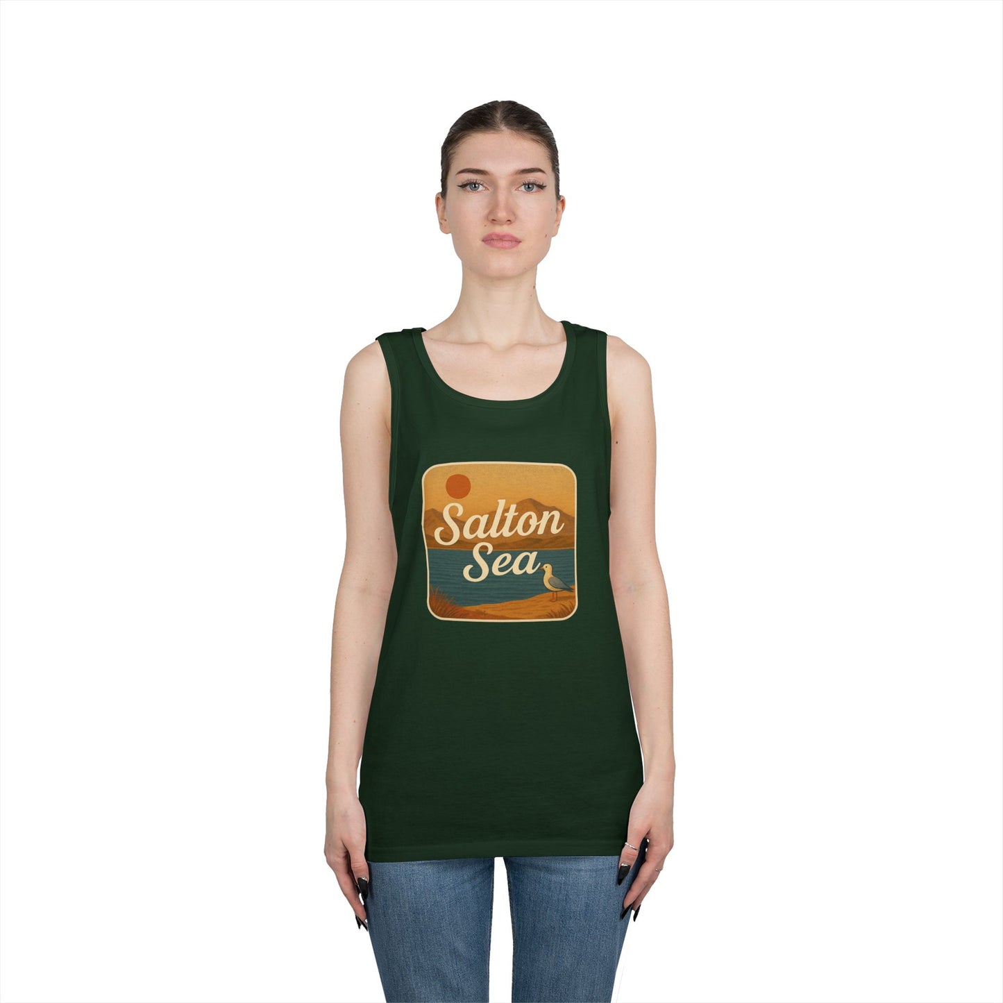 Salton Sea Vintage Unisex Heavy Cotton Tank Top, Summer Shirt, Lake Apparel, Outdoor Activity, Gift for Nature Lovers