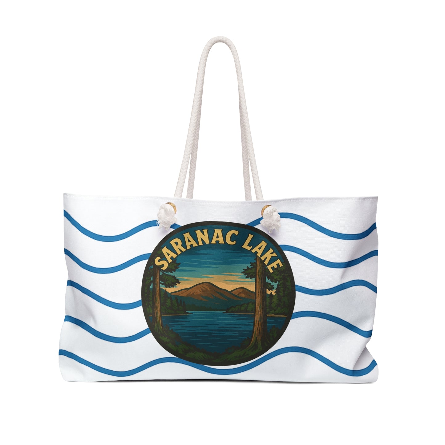 Saranac Lake Weekender Bag White | Travel Tote, Beach Bag, Vacation Essentials, Escape Bag, Lake Life Carryall
