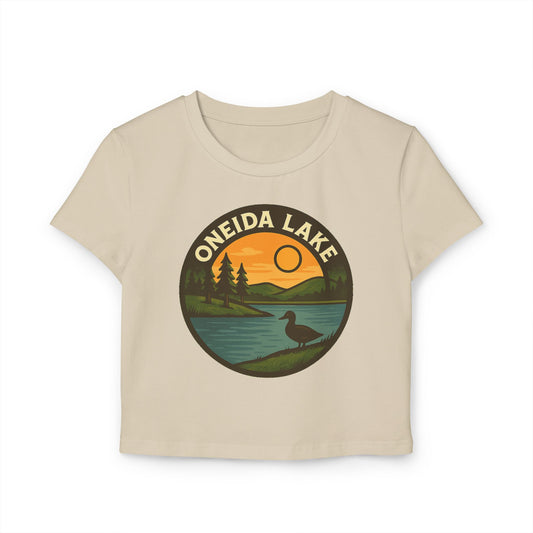 Oneida Lake Women's Baby Tee - Vintage Style, Lake Lover Shirt, Summer Outfit, Nature Lover Gift, Travel-Inspired Top