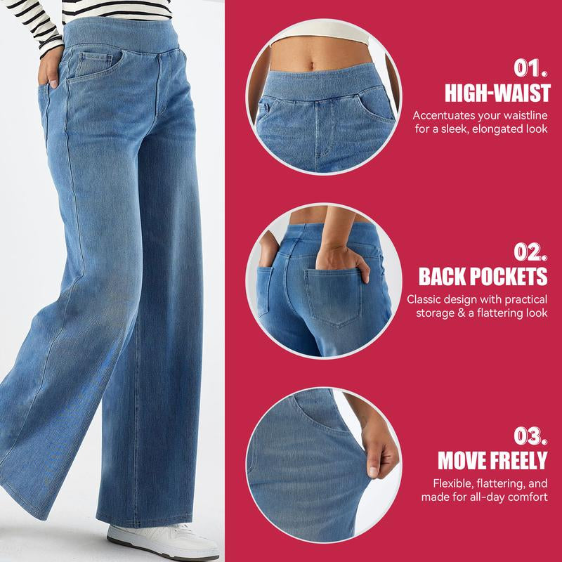 SHOWITTY Women'S Wide-Leg High Waisted Straight Leg Jeans with Pockets – Stretchy Denim Pants