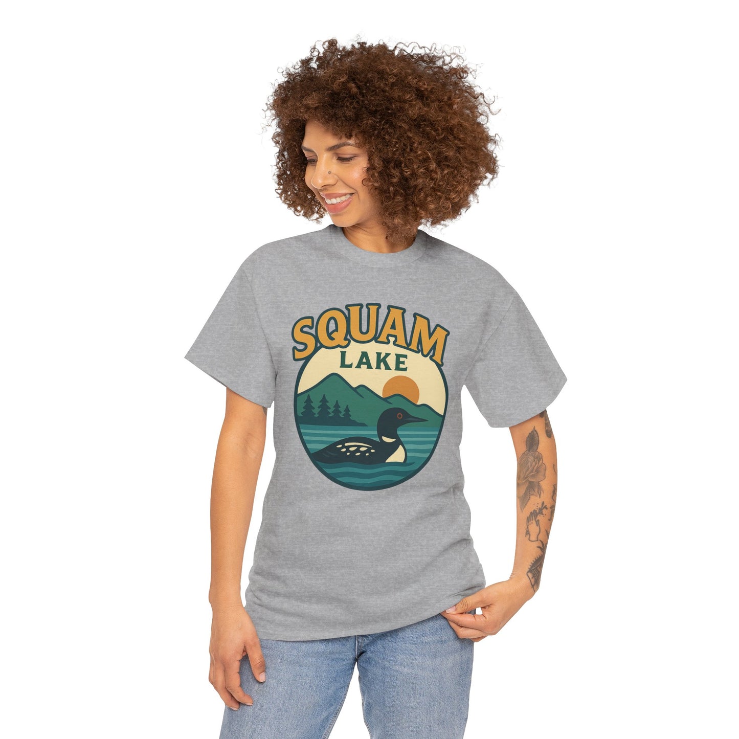 Squam Lake Graphic Tee | Unisex Heavy Cotton T-Shirt, Nature Lover Gift, Lake Adventure Shirt, Outdoor Apparel, Vintage Lake Design