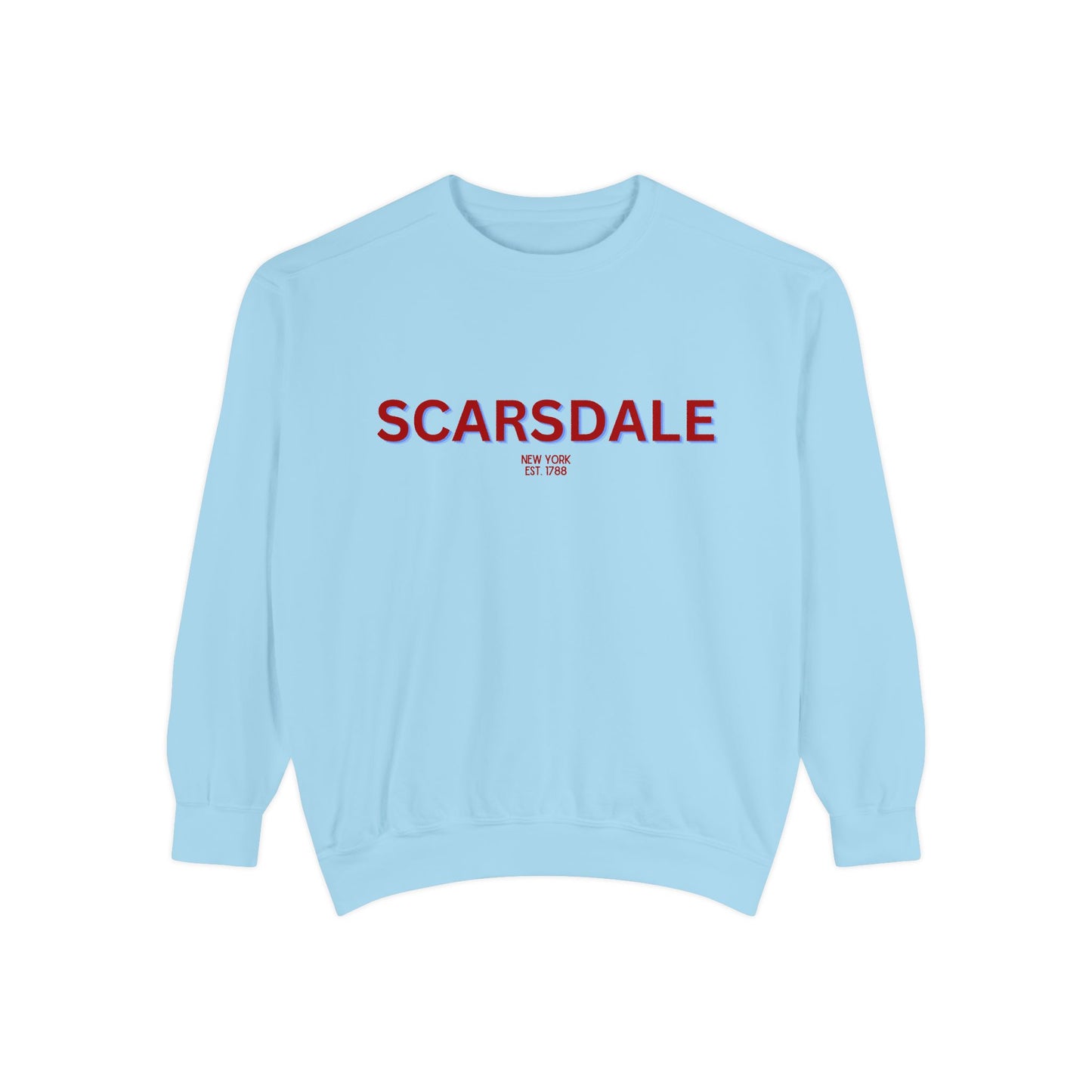 Scarsdale Cozy Sweatshirt, Unisex Garment-Dyed Crew, Casual Wear, Gift for Friends, Fall Fashion, Lounge Style