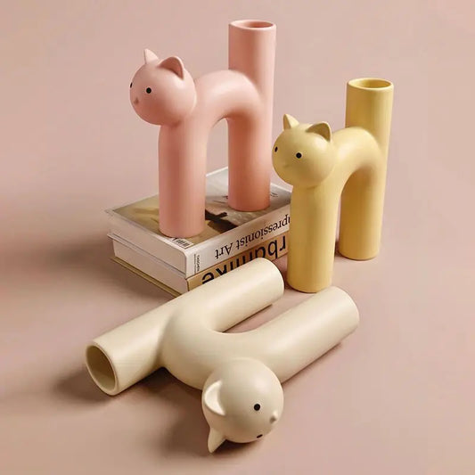 Cream Wind Ceramic Cat Vase