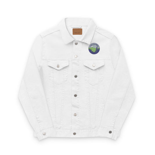 Lake George Unisex Embroidered Denim Jacket - Trendy Fall Fashion, Casual Layering, Everyday Wear, Stylish Gift, Unique Statement Piece