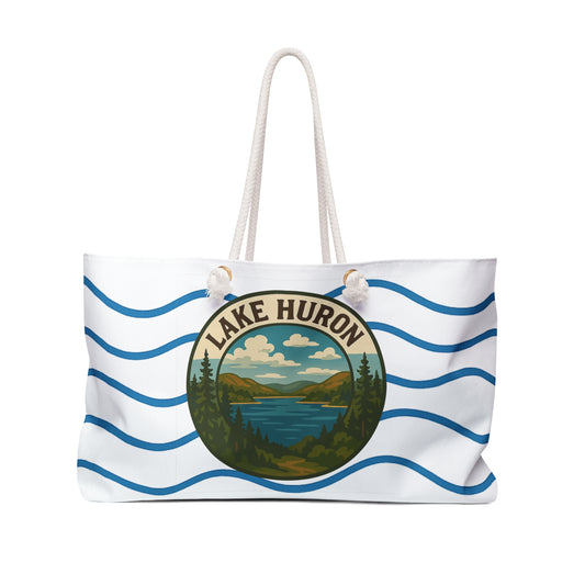 Lake Huron Weekender Bag White | Travel Tote, Beach Bag, Vacation Essentials, Escape Bag, Lake Life Carryall