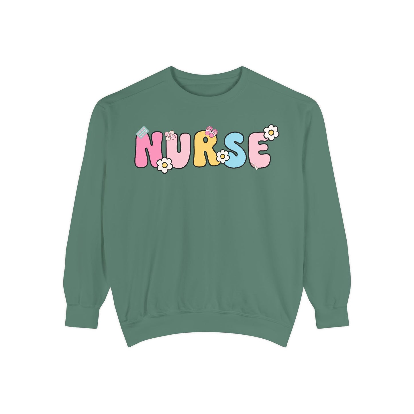 Nurse Sweatshirt, Unisex Garment-Dyed Pullover, Gift for Nurses, Cozy Medical Apparel, Flower Power Sweatshirt, Nursing School