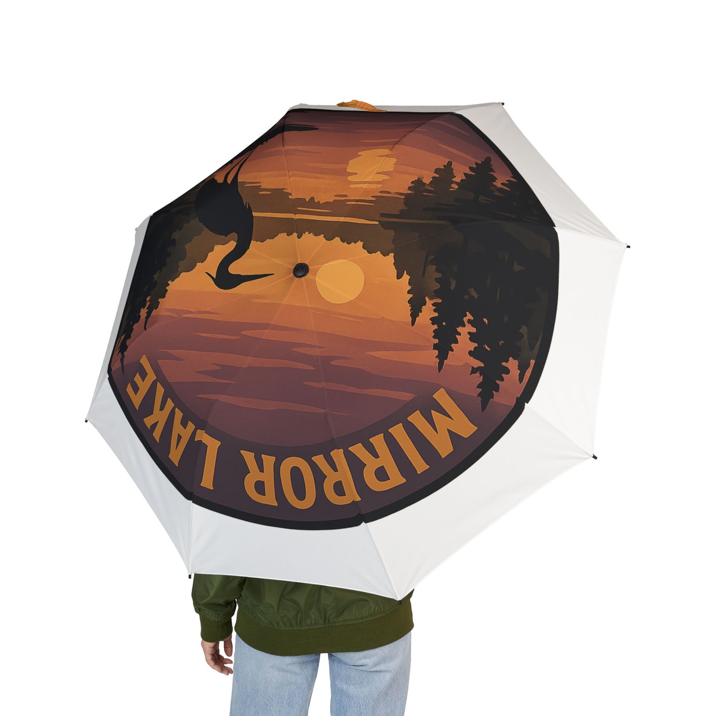 Mirror Lake Semi-Automatic Foldable Umbrella, Travel Umbrella, Outdoor Gear, Gifts for Nature Lovers, Rainy Day Essential