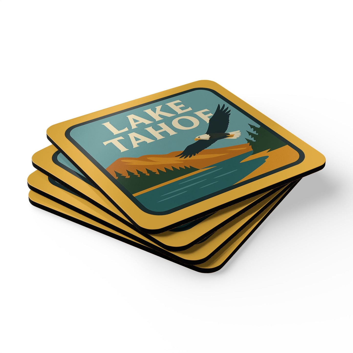 Lake Tahoe Rustic Cork Coaster Set, Nature Decor, Coasters, Cabin Decor, Gift for Homeowners, Scenic Coasters