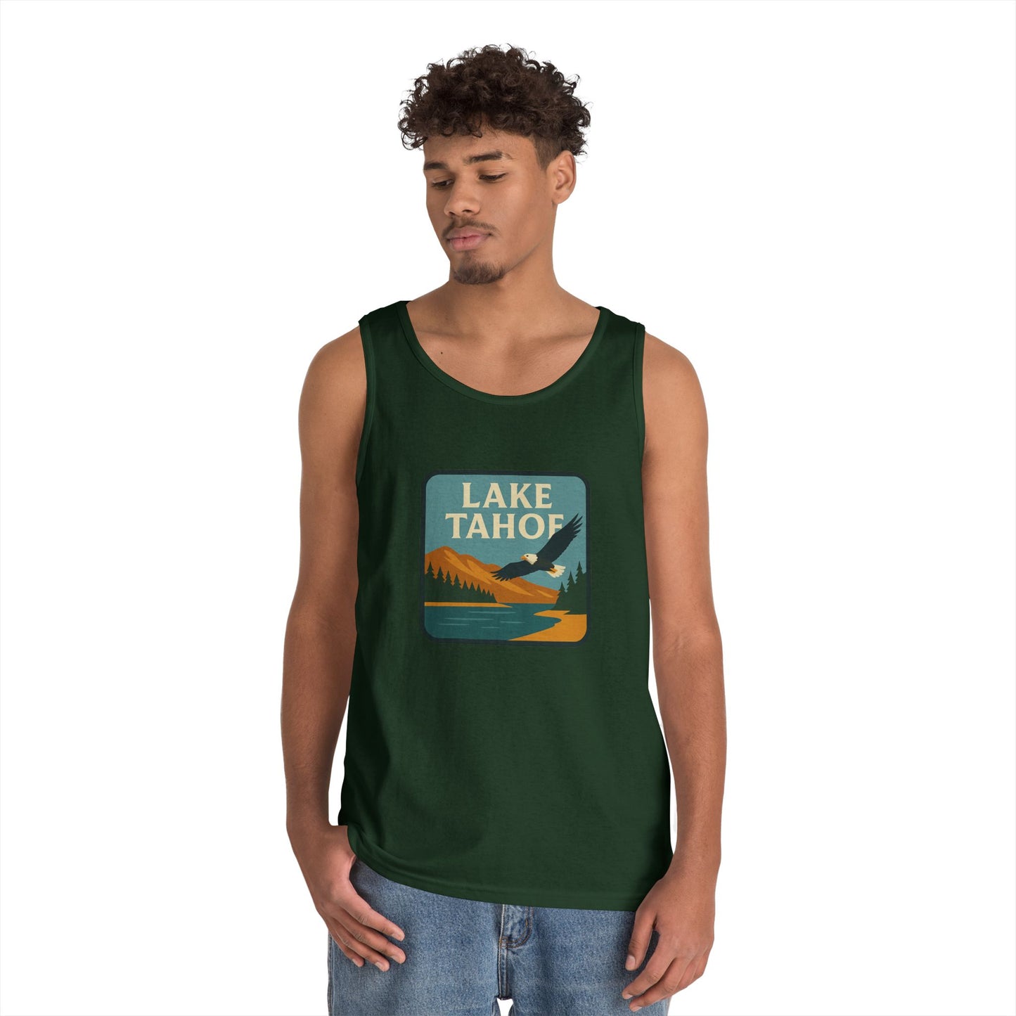Lake Tahoe Vintage Unisex Heavy Cotton Tank Top, Summer Shirt, Lake Apparel, Outdoor Activity, Gift for Nature Lovers