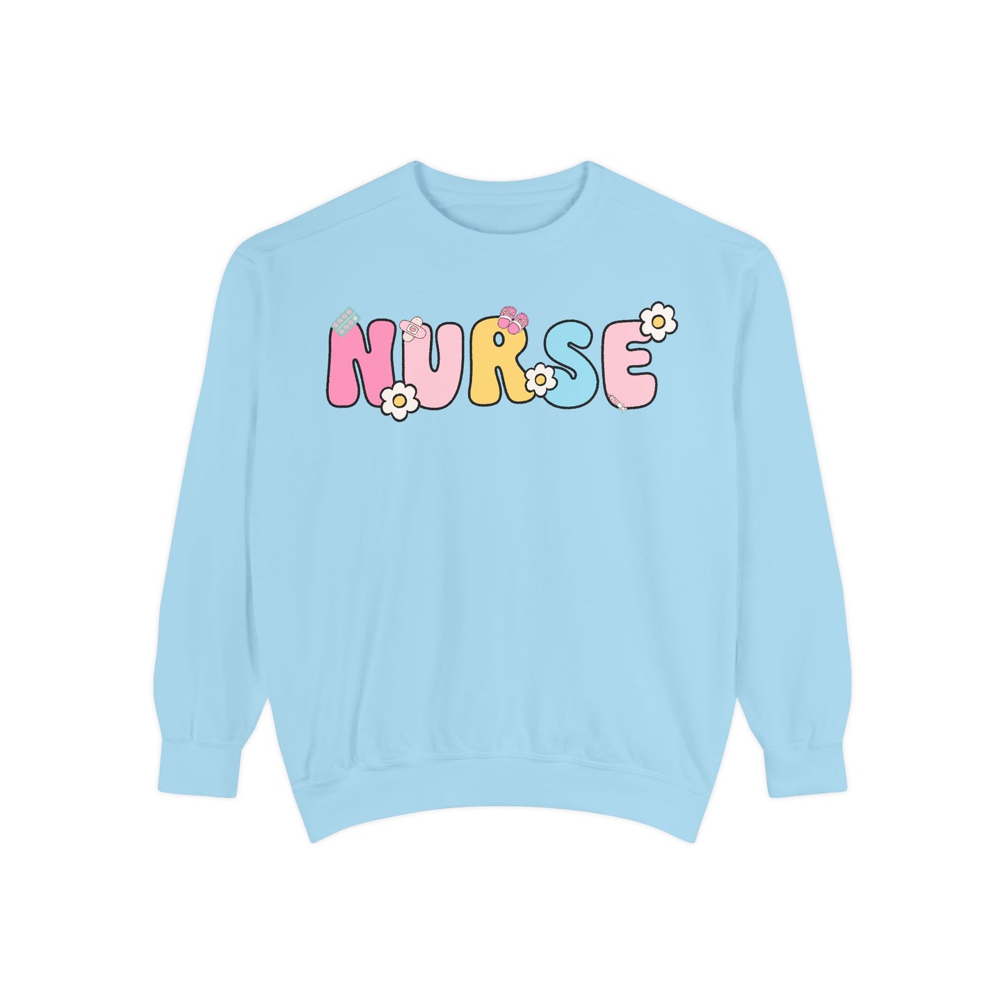 Nurse Sweatshirt, Unisex Garment-Dyed Pullover, Gift for Nurses, Cozy Medical Apparel, Flower Power Sweatshirt, Nursing School
