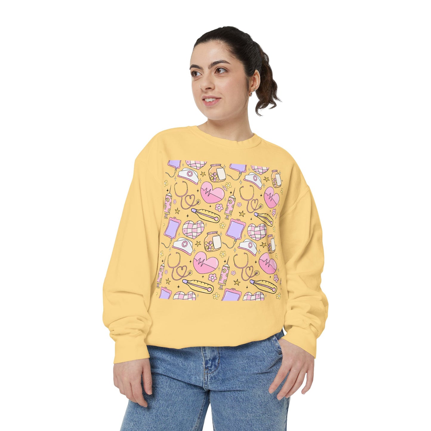 Nurse Cute Patterned Unisex Sweatshirt - Cozy Gift for Her, Trendy Casual Wear, Perfect for Fall, Spring, Birthdays, Love, Friendship