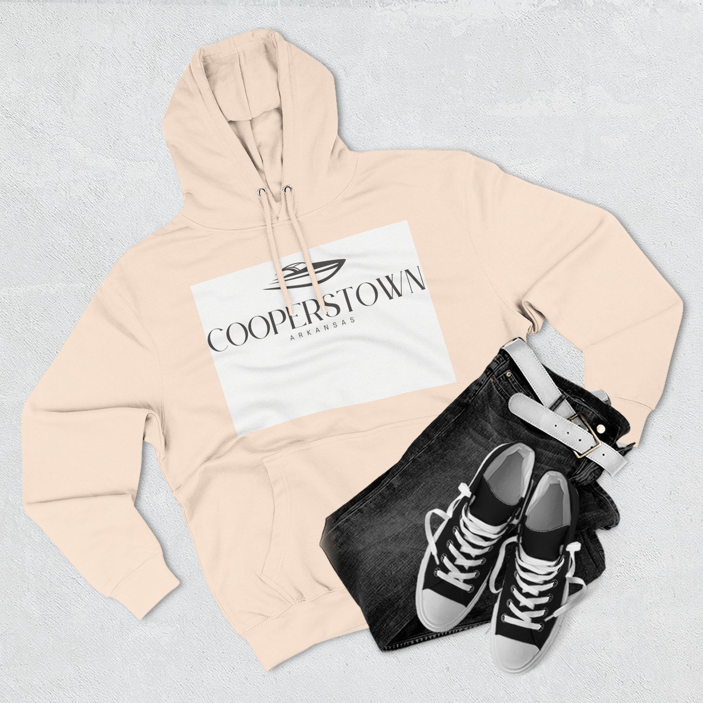 Cooperstown Stylish Three-Panel Fleece Hoodie for Cozy Days, Casual Wear, Warm Layering, Gift for Him or Her