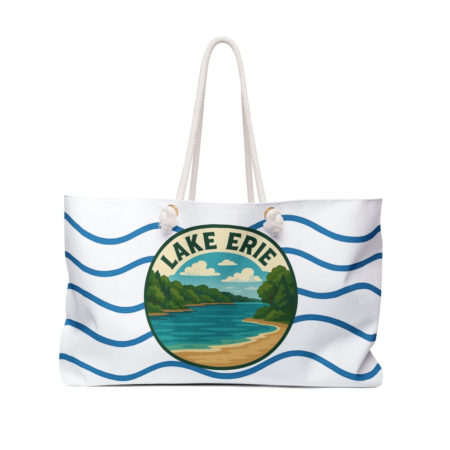 Lake Erie Weekender Bag White | Travel Tote, Beach Bag, Vacation Essentials, Escape Bag, Lake Life Carryall