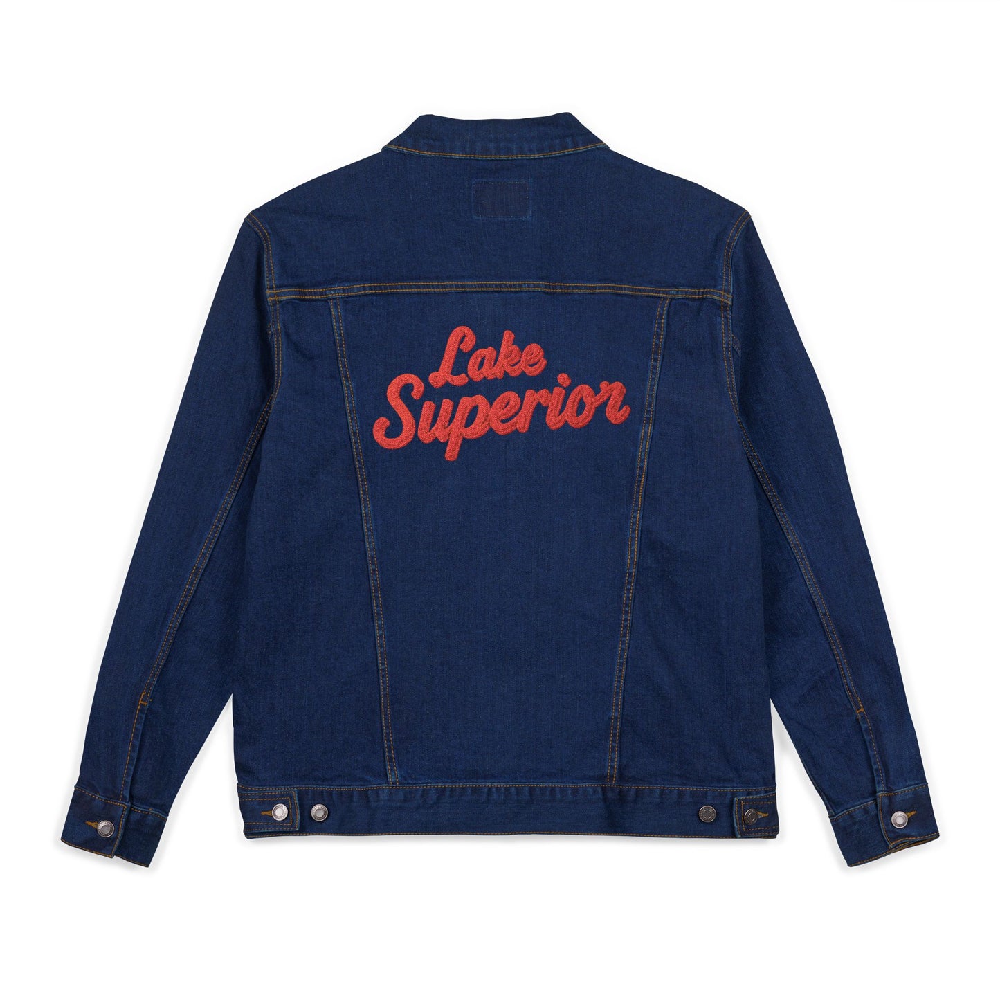 Lake Superior Unisex Embroidered Denim Jacket - Trendy Fall Fashion, Casual Layering, Everyday Wear, Stylish Gift, Unique Statement Piece