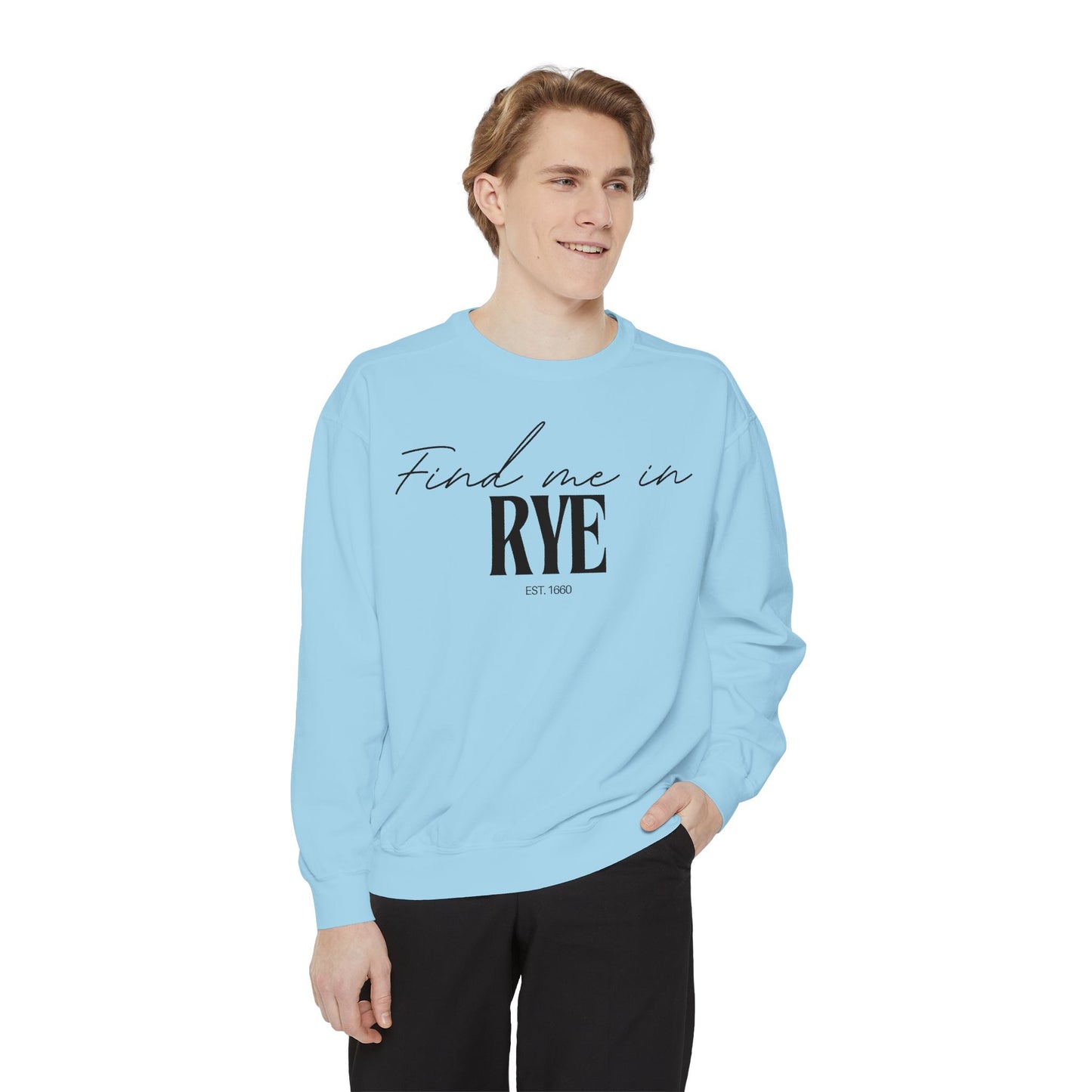 Rye Cozy Sweatshirt, Unisex Garment-Dyed Crew, Casual Wear, Gift for Friends, Fall Fashion, Lounge Style