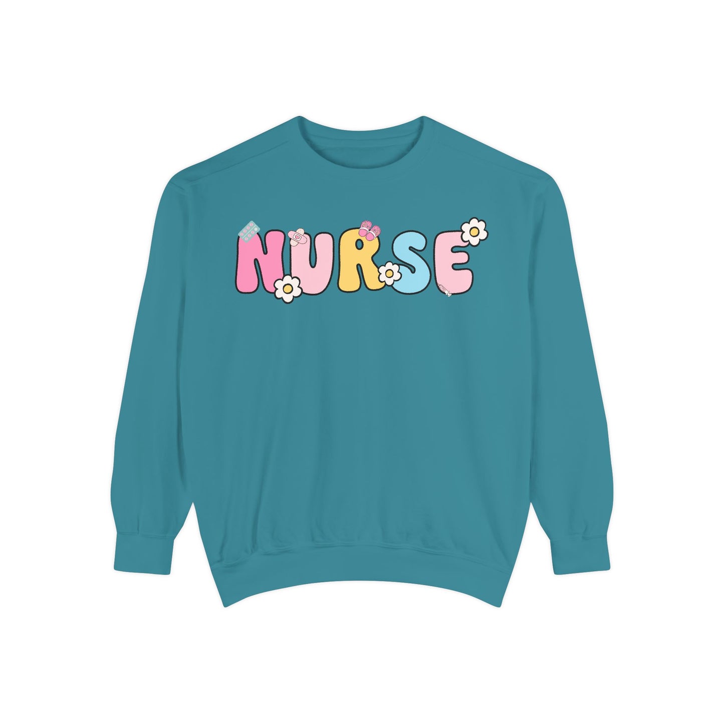 Nurse Sweatshirt, Unisex Garment-Dyed Pullover, Gift for Nurses, Cozy Medical Apparel, Flower Power Sweatshirt, Nursing School