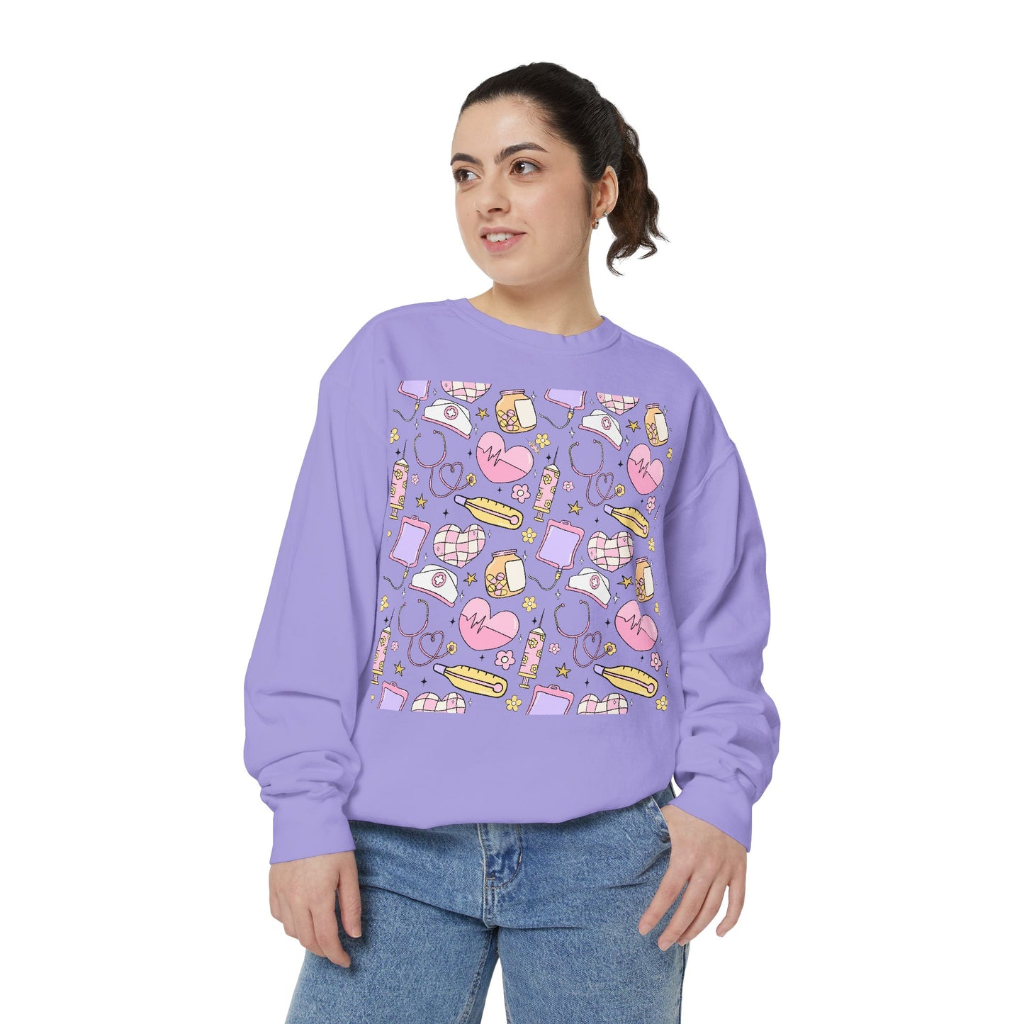 Nurse Cute Patterned Unisex Sweatshirt - Cozy Gift for Her, Trendy Casual Wear, Perfect for Fall, Spring, Birthdays, Love, Friendship