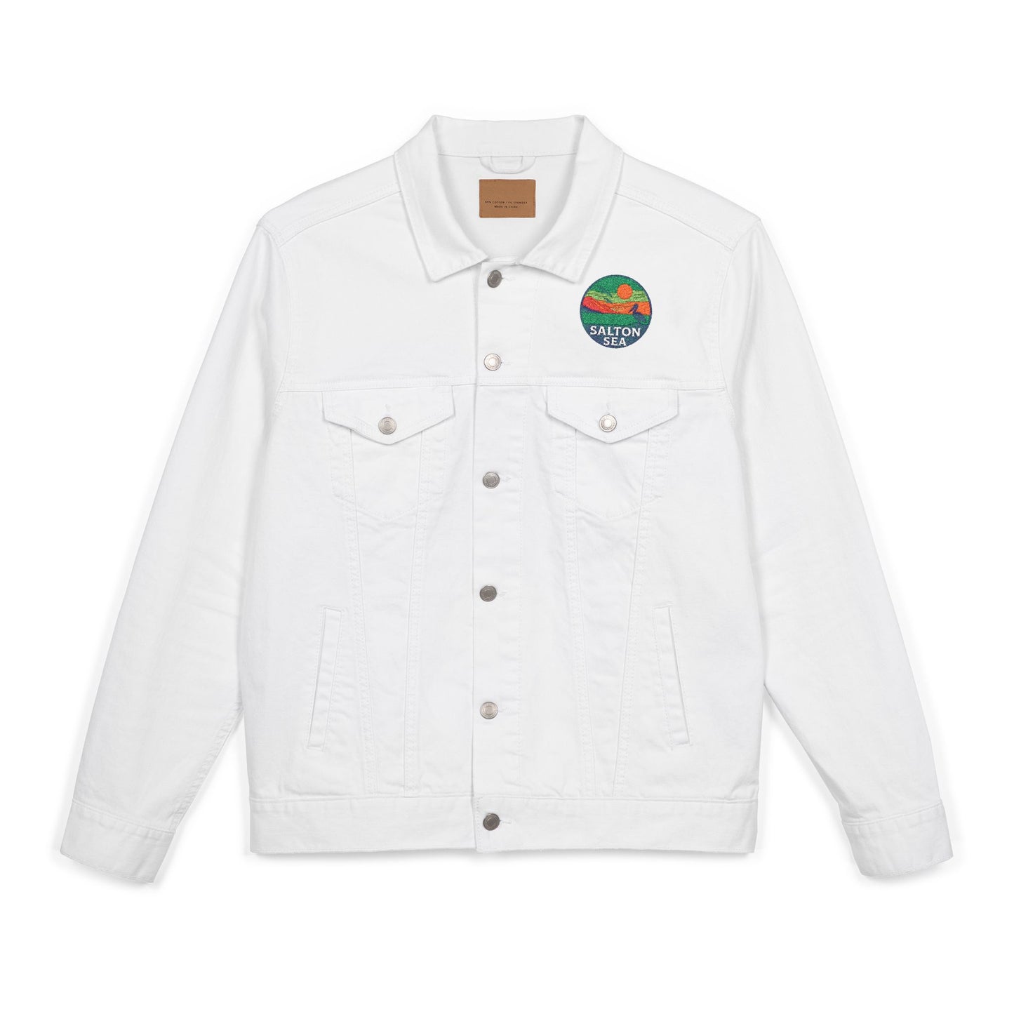 Salton Sea Unisex Embroidered Denim Jacket - Trendy Fall Fashion, Casual Layering, Everyday Wear, Stylish Gift, Unique Statement Piece
