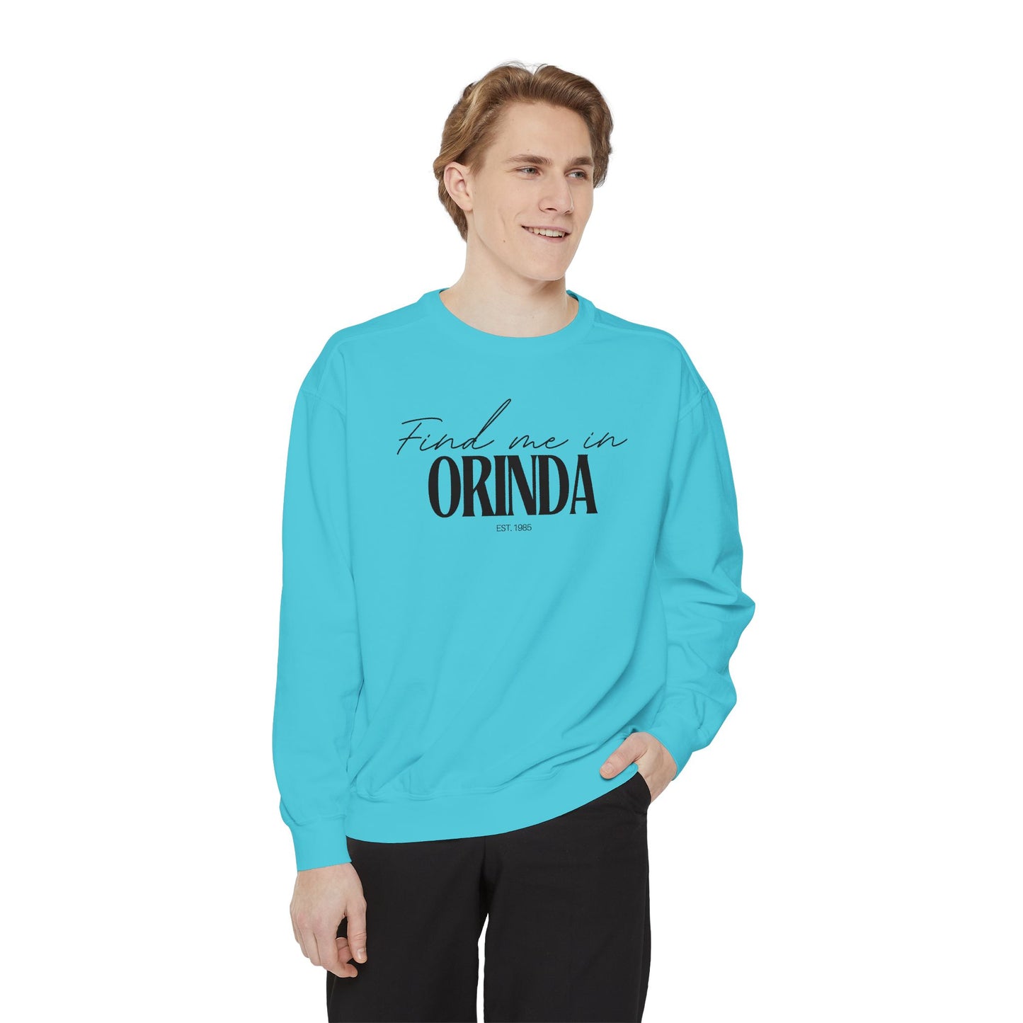 Orinda Cozy Sweatshirt, Unisex Garment-Dyed Crew, Casual Wear, Gift for Friends, Fall Fashion, Lounge Style