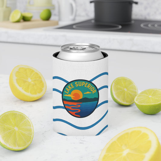 Lake Superior Can Cooler | Vintage Lake House Drink Holder, Outdoor Party Favor, Moose Design, Camping Gear, Summer BBQ Essential